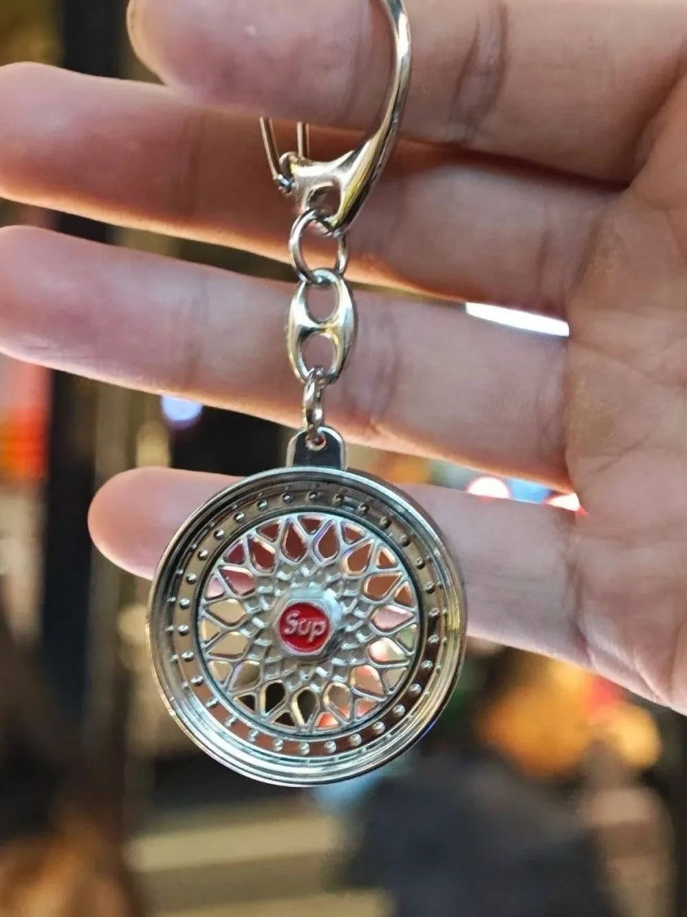 Supreme Silver Keychain Wheel with Red Center